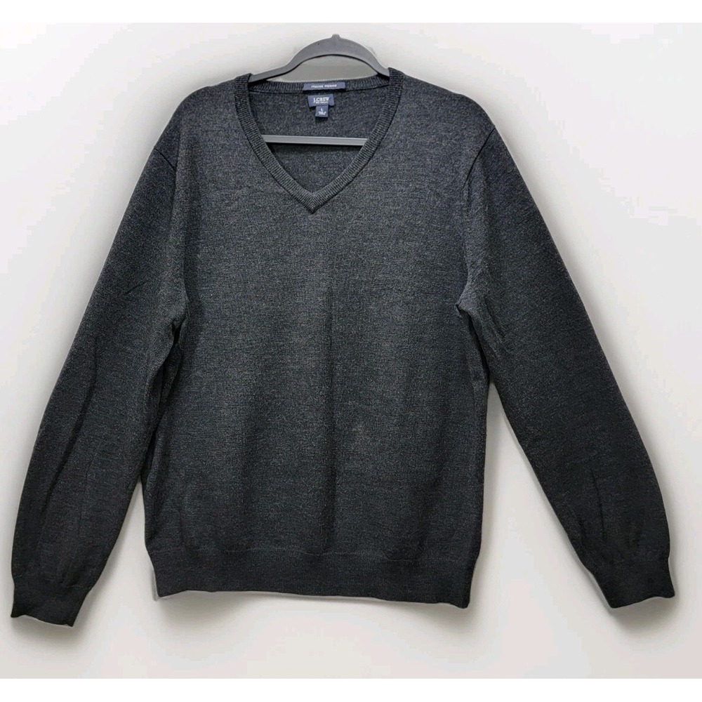 Men's J.CREW Gray 100% Merino Wool V-Neck Sweater‎ Size L Preppy Academia